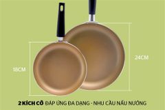 Cặp chảo nhôm trơn cạn Sunhouse PHI 18 + 24 (xanh - sampanh) ảnh 5