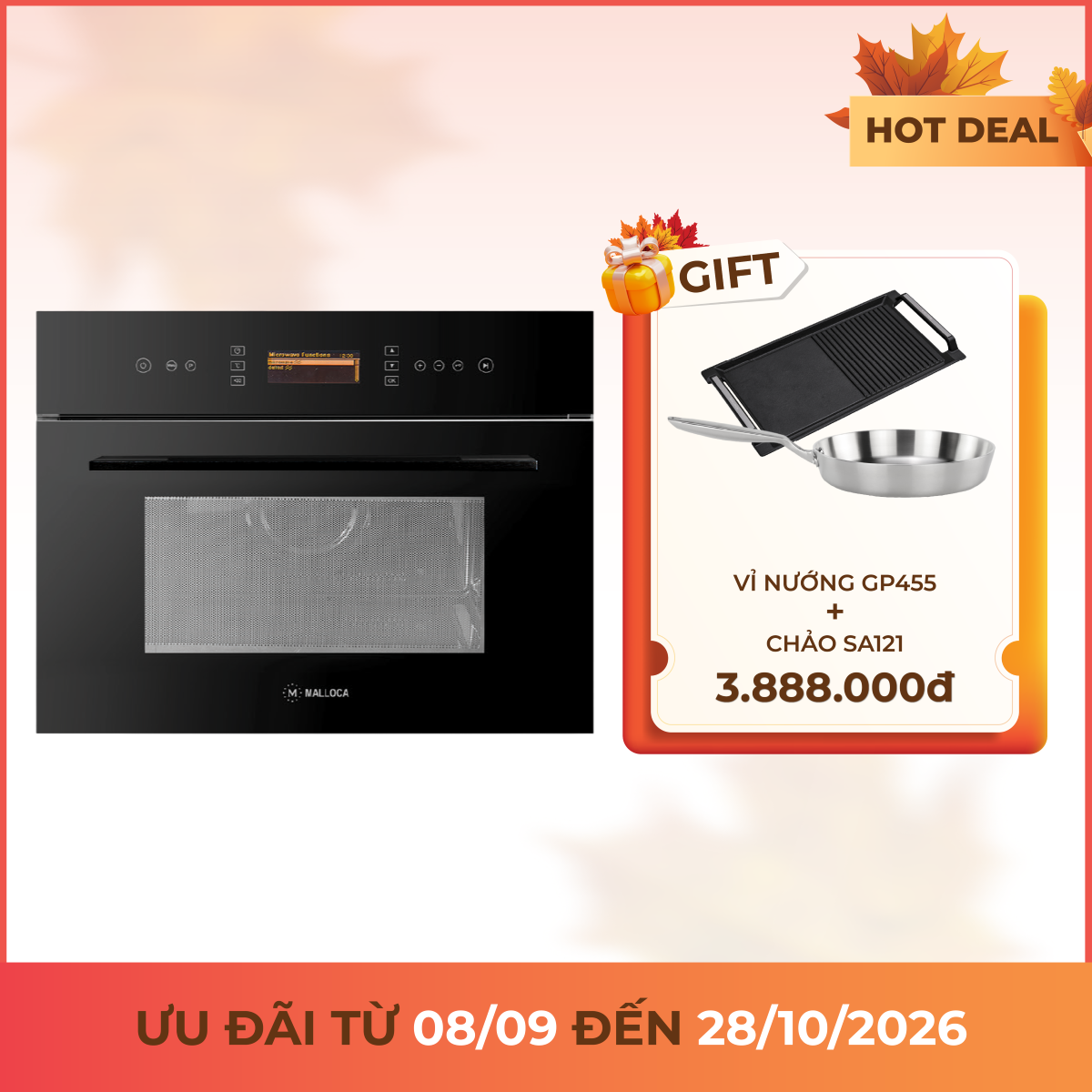 Lò vi sóng âm tủ không đĩa xoay Malloca MW40CP 40L