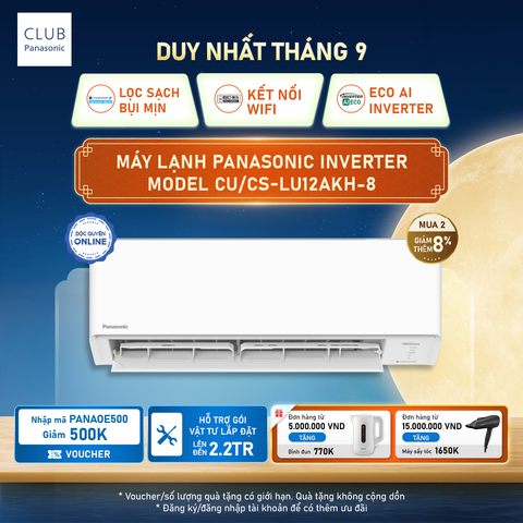 Máy lạnh điều hòa Inverter 1.5HP 1 chiều Panasonic CU/CS-LU12AKH-8