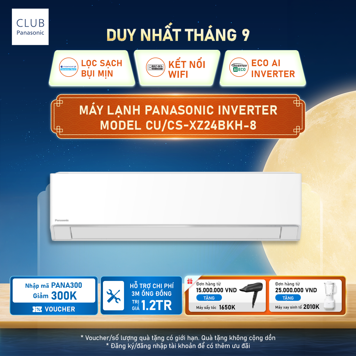 Máy lạnh điều hòa Inverter 2.5HP 2 chiều Panasonic CU/CS-XZ24BKH-8