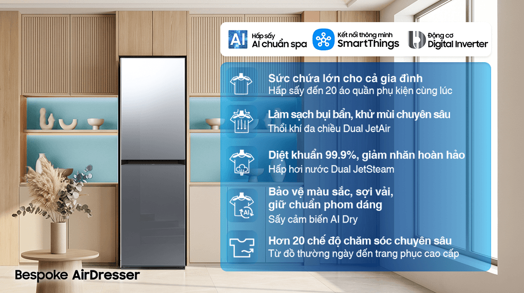Tủ Chăm Sóc Quần Áo Thông Minh Samsung Bespoke AirDresser 5 móc DF24CB9900CRSV – ảnh 2