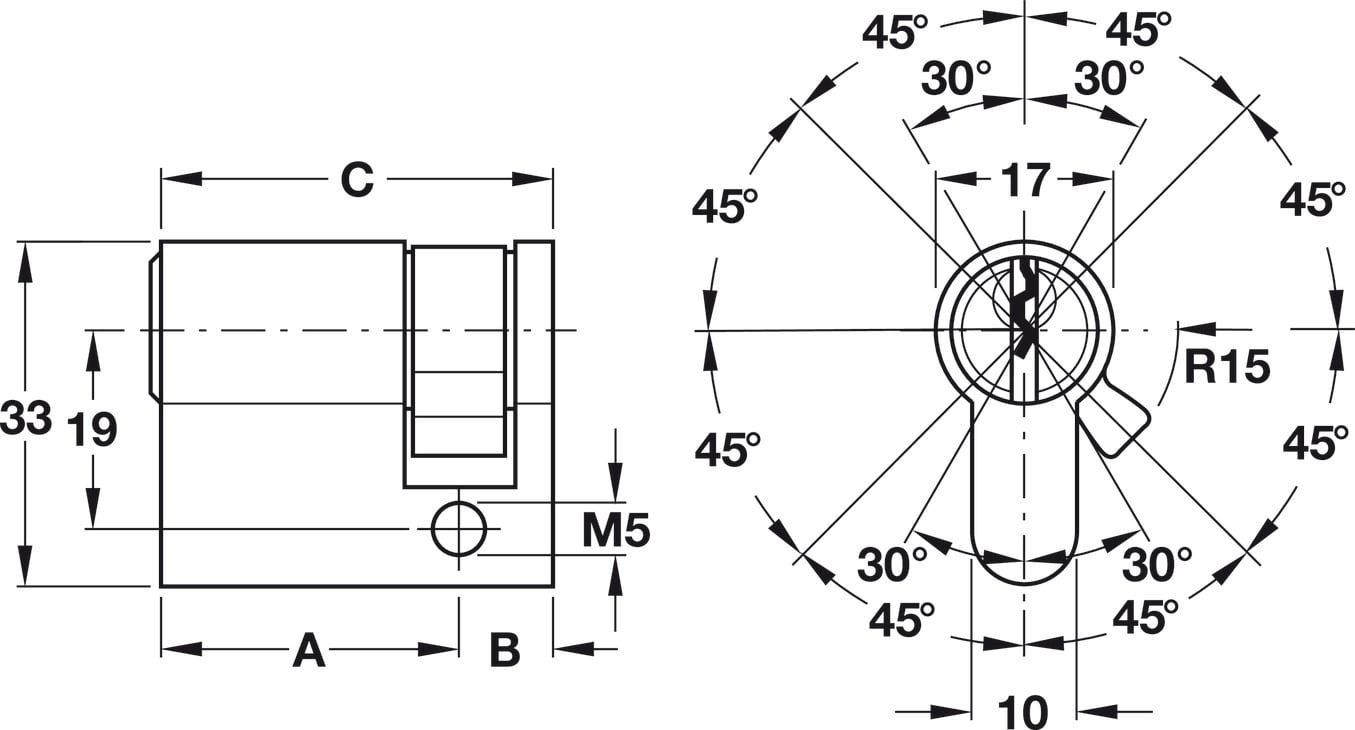 Ruột Khóa 1 Đầu Chìa 45mm Hafele 916.96.117