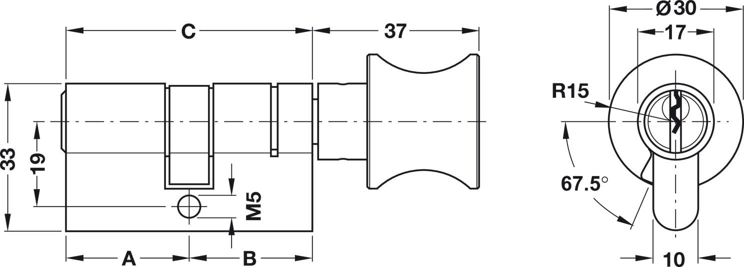 Ruột Khóa 1 Đầu Chìa 1 Đầu Vặn 71mm Hafele 916.01.063