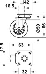 Bánh XE cho đồ nội thất=kl Hafele 661.39.961 ảnh 3