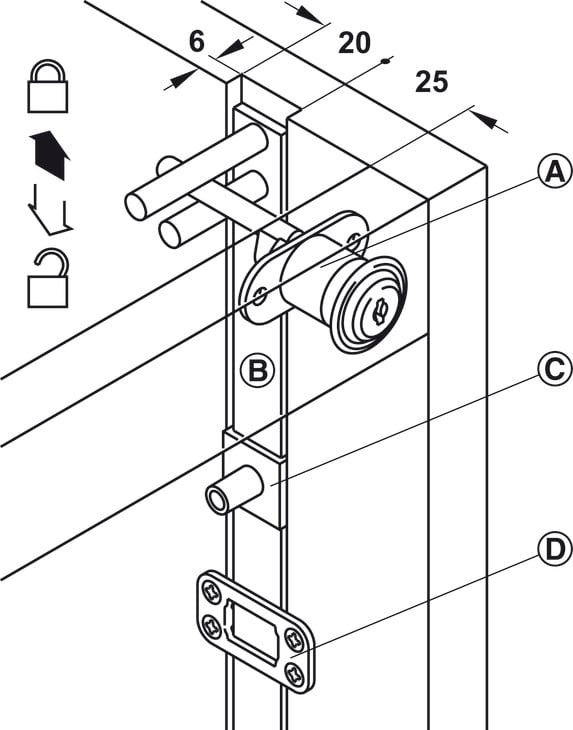 Bộ Khóa Trung Tâm Symo Với Then Khóa Hafele 234.99.984 - Cấu tạo và vật liệu của bộ khóa Trung tâm Symo với Then khóa Hafele 234.99.984