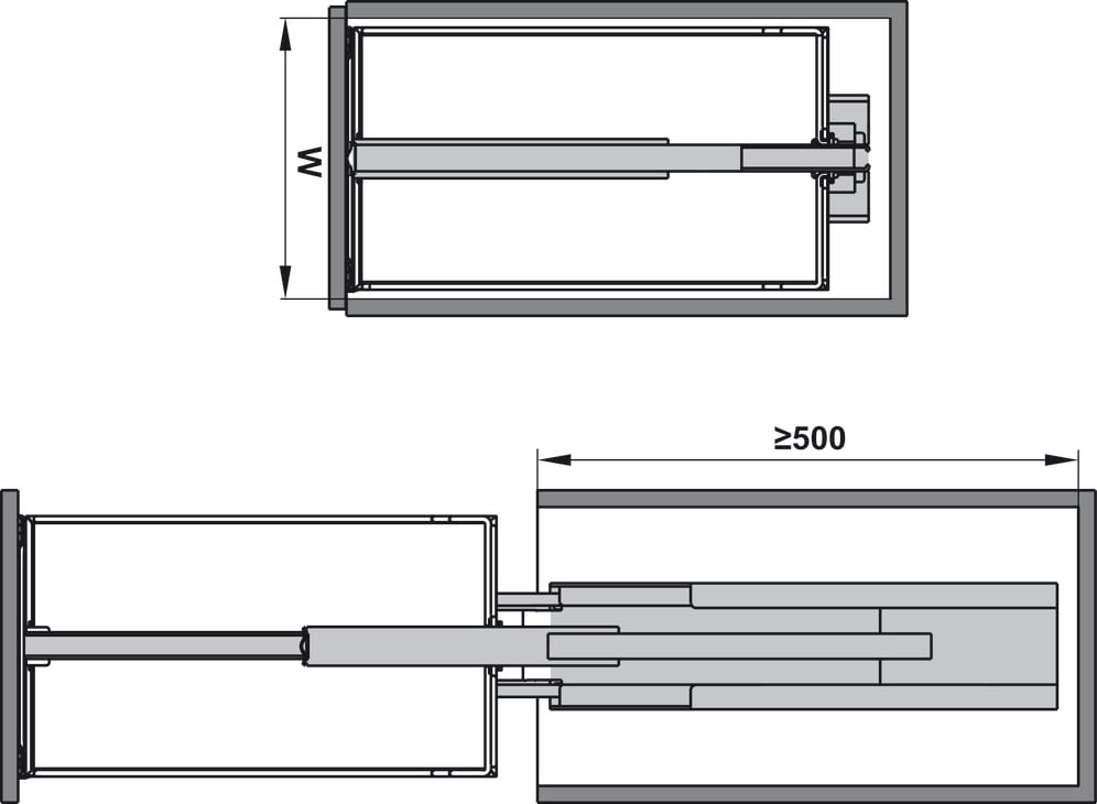 Tủ Đồ Khô 400mm Dispensa 90º Hafele 546.54.633 - Cấu tạo tủ đồ khô Hafele 546.54.633: khung kéo Dispensa 90 gắn cánh