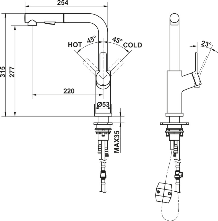 Vòi Rửa Chén LUX-P HT25-SH1P315 Hafele 570.85.049 - Thông số chính của vòi Hafele 570.85.049 Vòi Rửa Chén LUX-P HT25-SH1P315 Hafele 570.85.049 - Thông số chính của vòi Hafele 570.85.049
