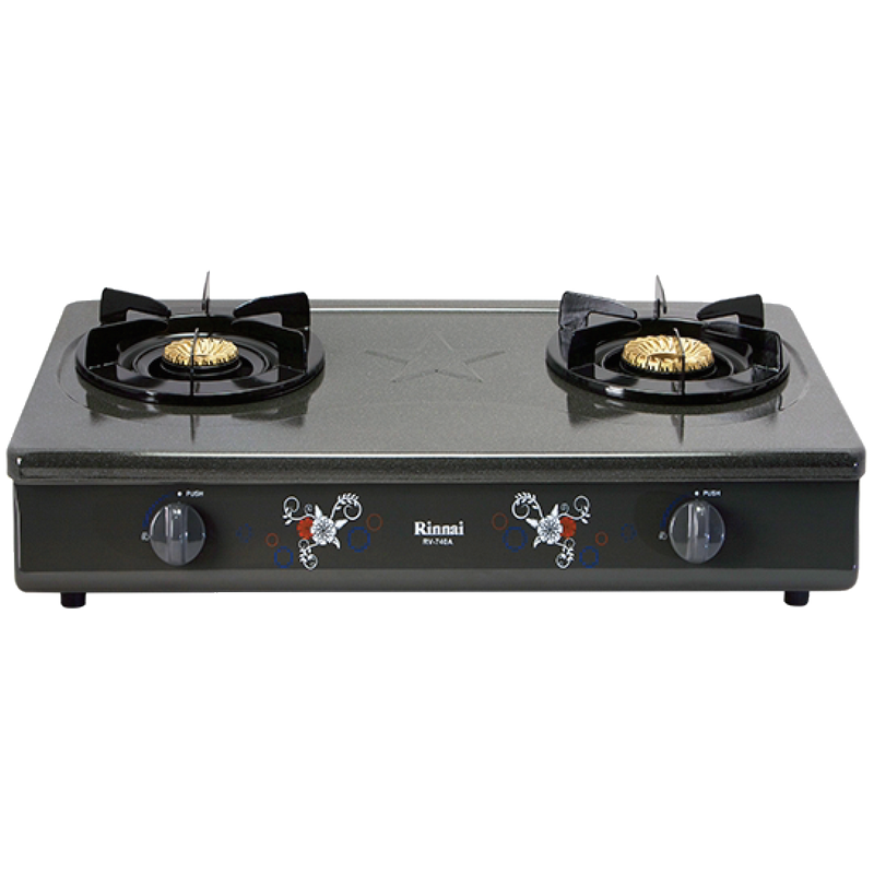 Bếp gas dương Rinnai RV-740A(GF) 702mm 2 lò nấu, mặt thép phủ men