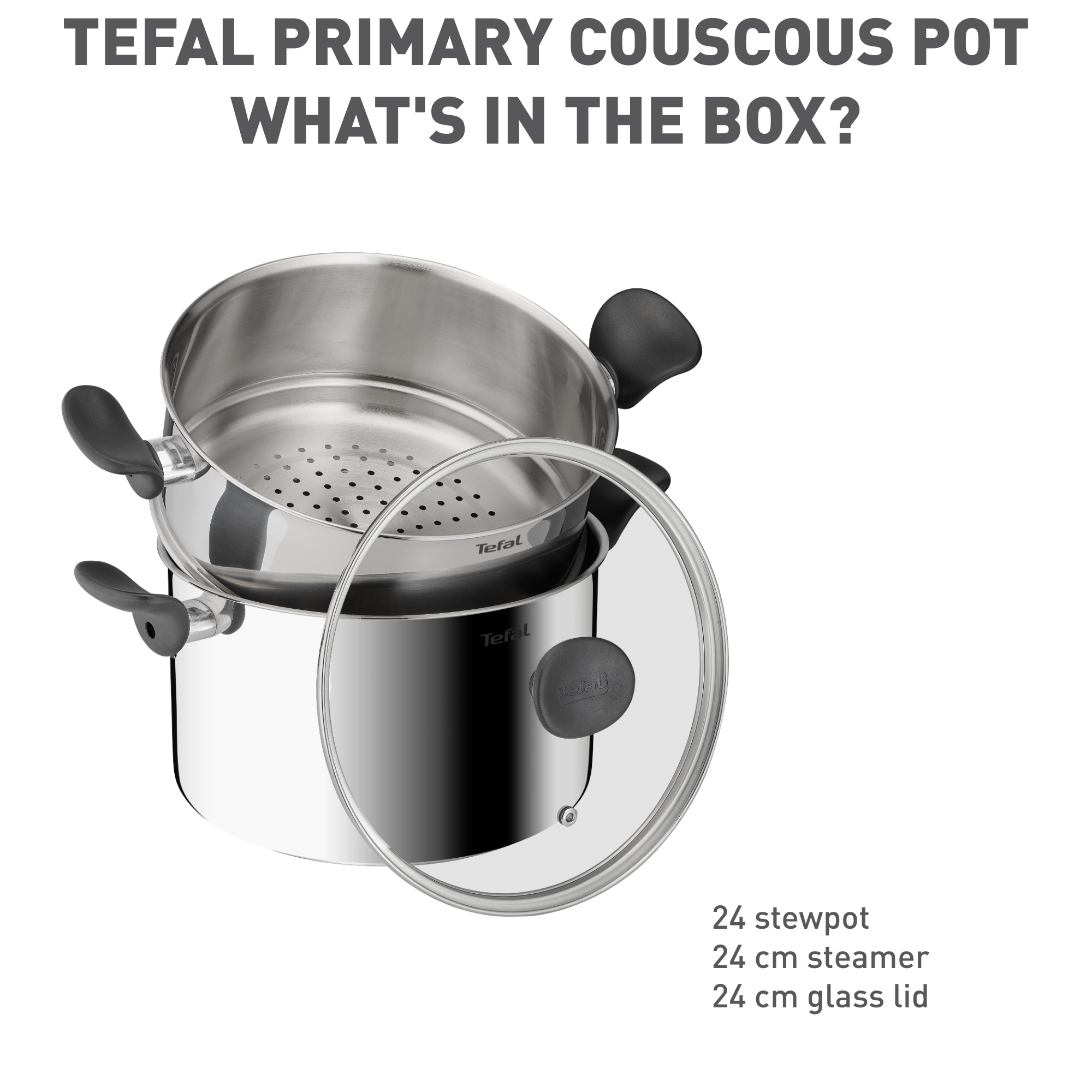 Nồi hấp Inox cao cấp 18/10 Tefal Couscous Primary E3089504, 24cm – ảnh 2