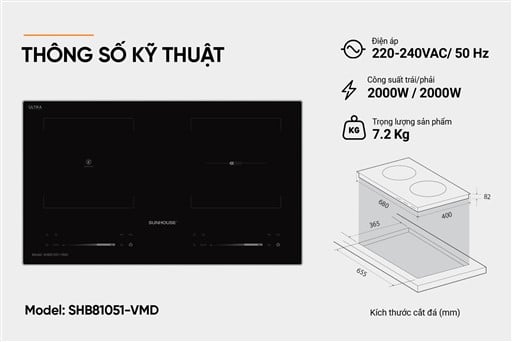 Bếp đôi điện từ hồng ngoại Sunhouse SHB81051-VMD – ảnh 5