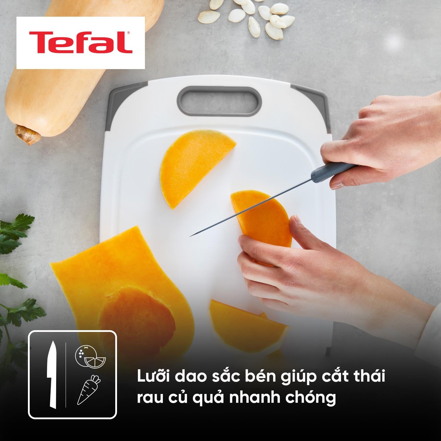Bộ 2 dao phủ chống dính Tefal Fresh Kitchen K122S224, Santoku 12cm/đầu bếp 15cm – ảnh 2