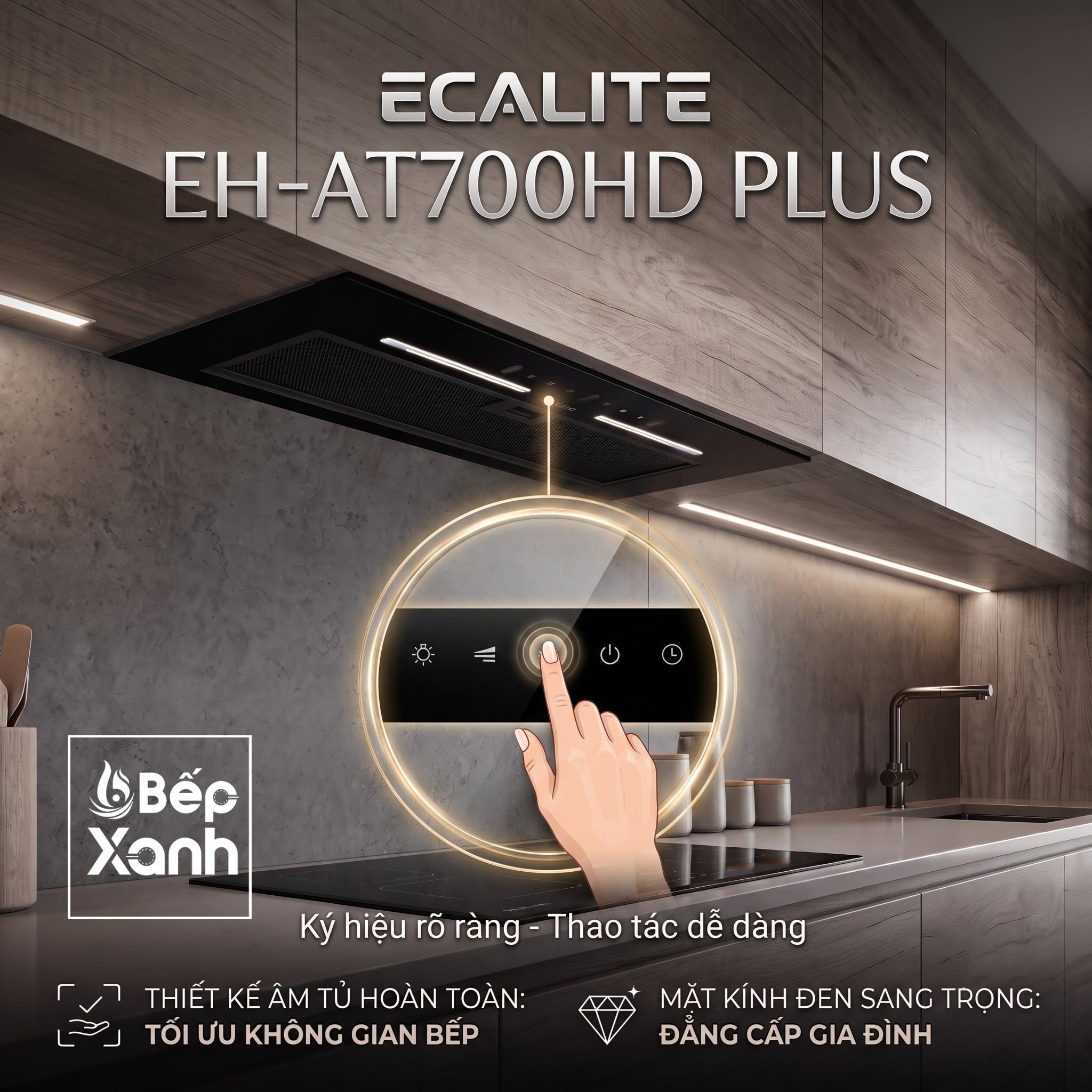  Máy Hút Mùi Âm Tủ Ecalite EH-AT700HD PLUS - Vuốt Vẫy Thông Minh, Động Cơ BLDC Siêu Êm, Bảo Hành 3 Năm 