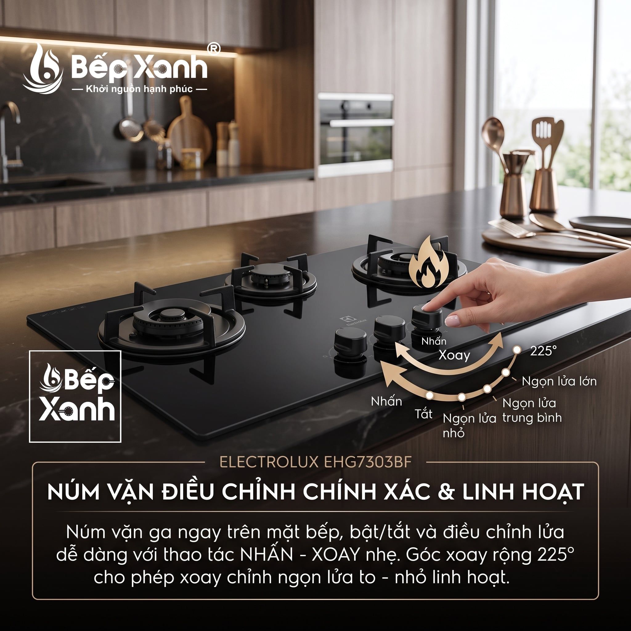  Bếp ga âm 3 vùng nấu Electrolux EHG7303BF 