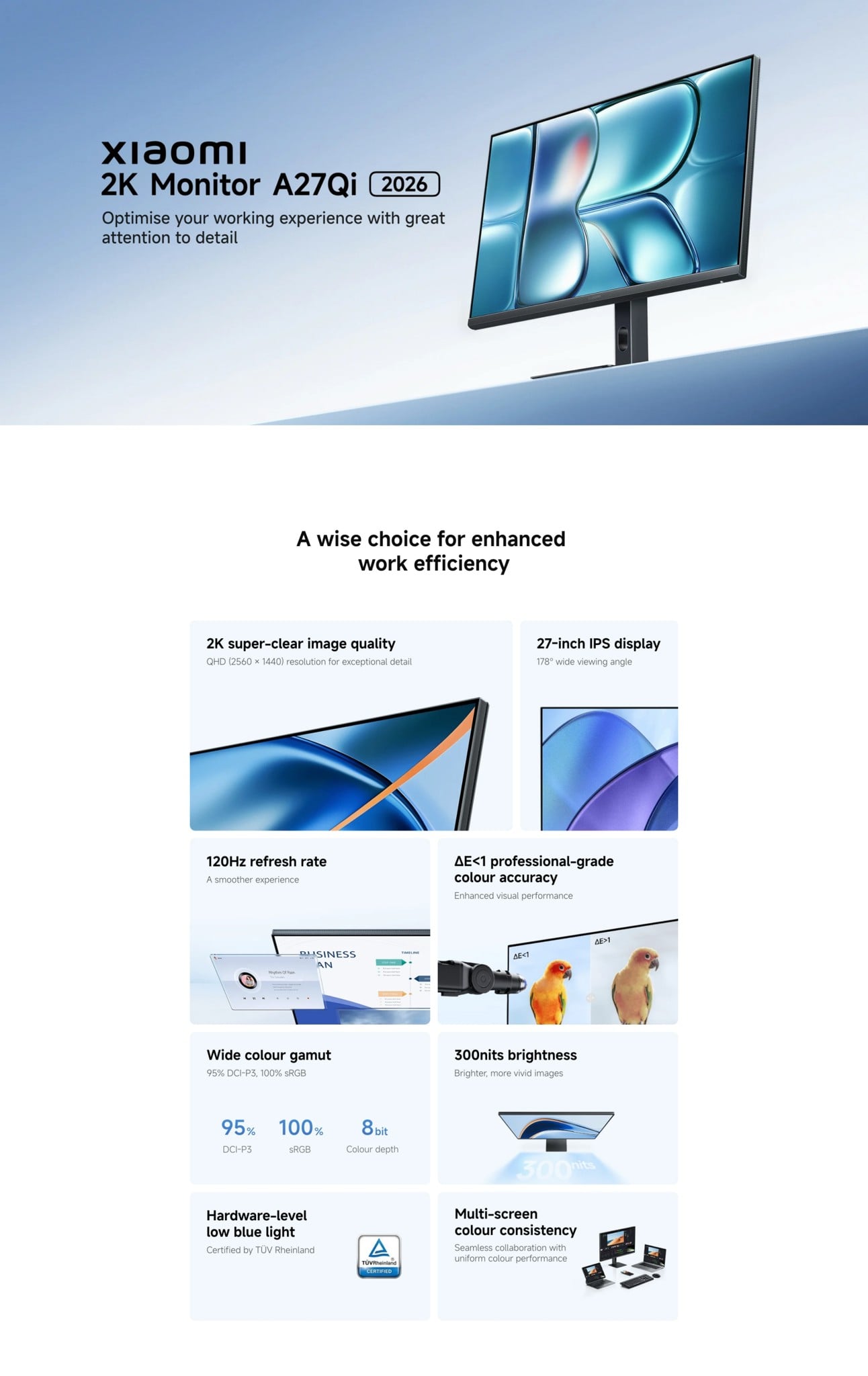 Màn hình máy tính Xiaomi 2K Monitor A27Qi 2026 ELA6568EU – ảnh 2