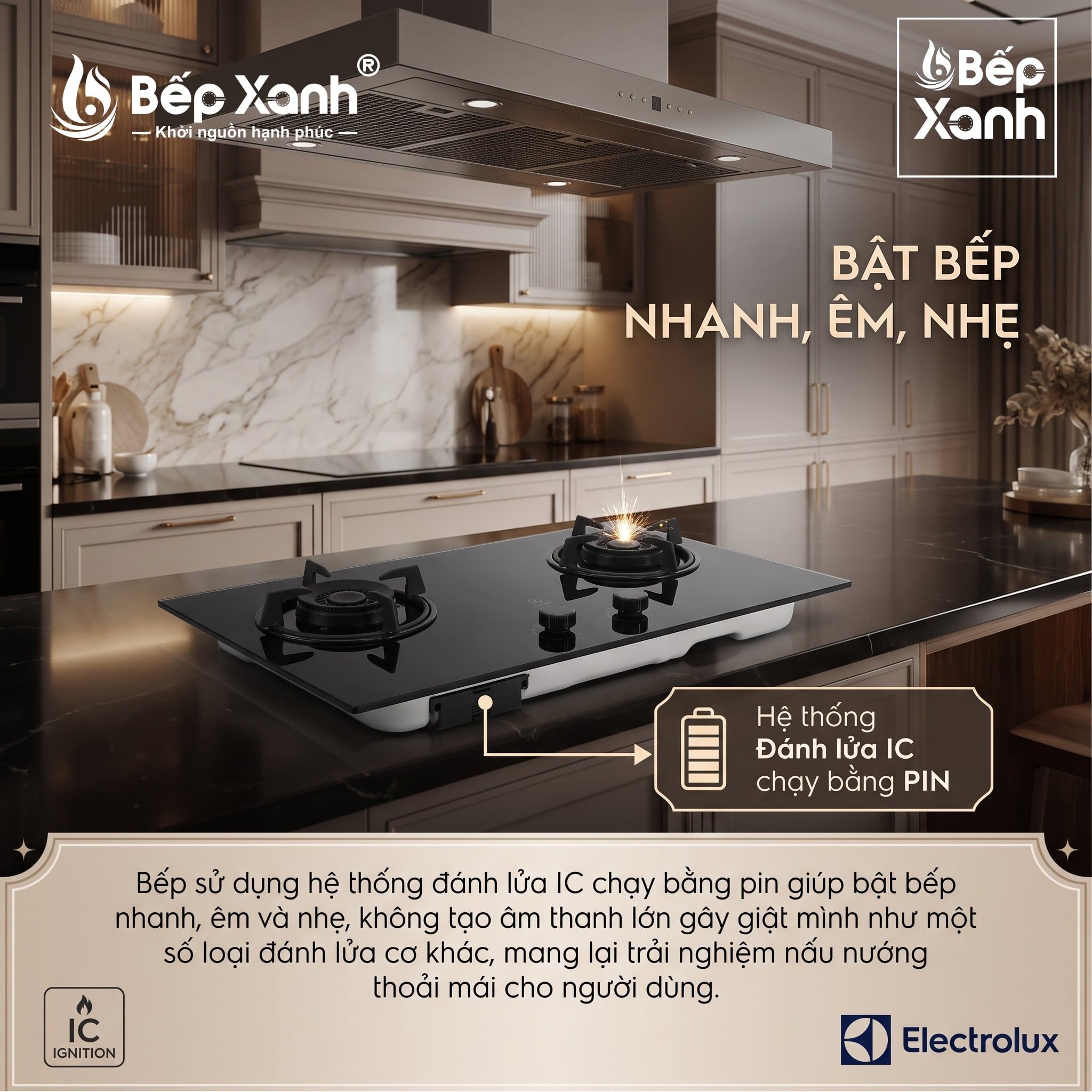  Bếp Ga Âm Đôi Electrolux 80cm Chính Hãng - EHG7202BF - Đánh Lửa IC - Thiết kế đẹp, hiện đại, nấu nhanh 