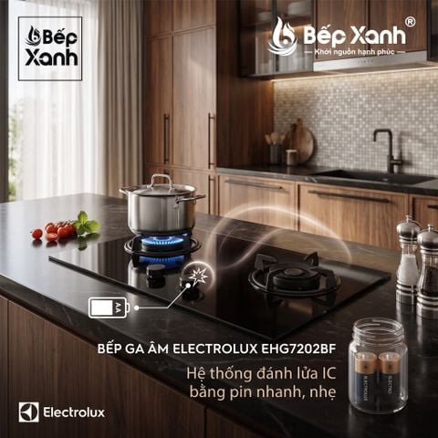 Bếp Ga Âm Đôi Electrolux 80cm Chính Hãng - EHG7202BF - Đánh Lửa IC - Thiết kế đẹp, hiện đại, nấu nhanh