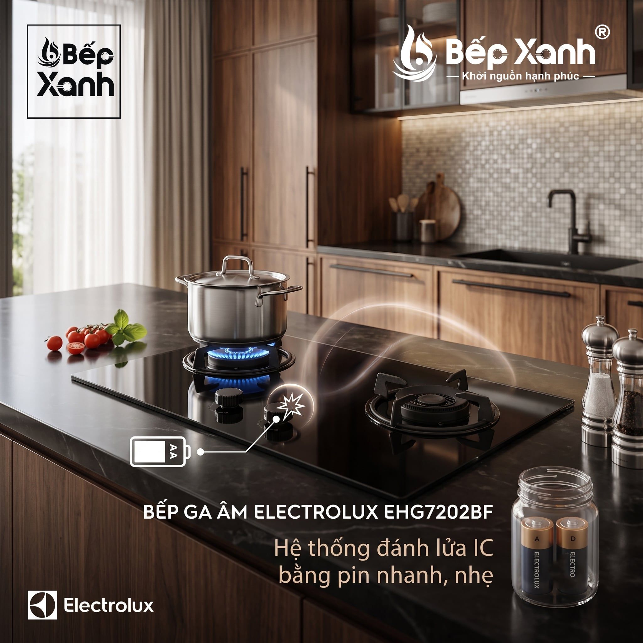  Bếp Ga Âm Đôi Electrolux 80cm Chính Hãng - EHG7202BF - Đánh Lửa IC - Thiết kế đẹp, hiện đại, nấu nhanh 
