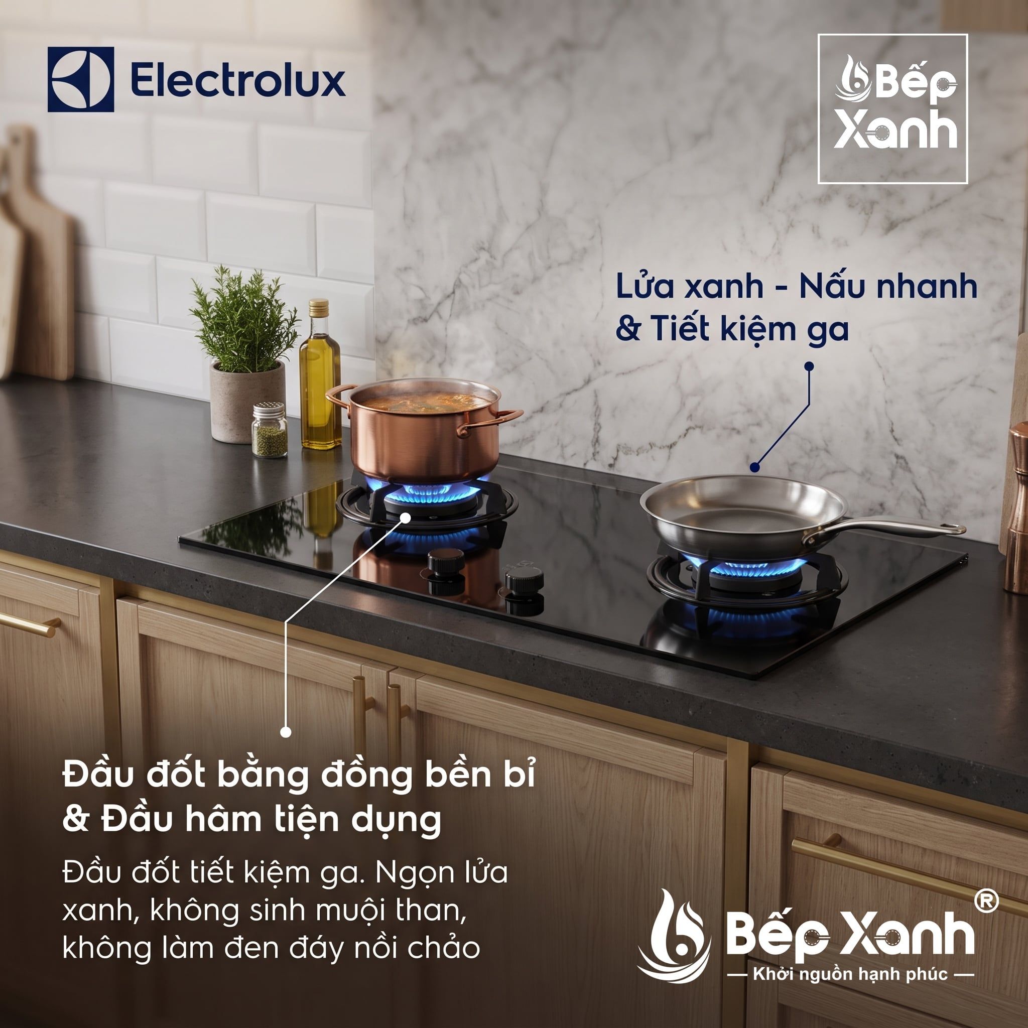 Bếp Ga Âm Đôi Electrolux 80cm Chính Hãng - EHG7202BF - Đánh Lửa IC - Thiết kế đẹp, hiện đại, nấu nhanh 