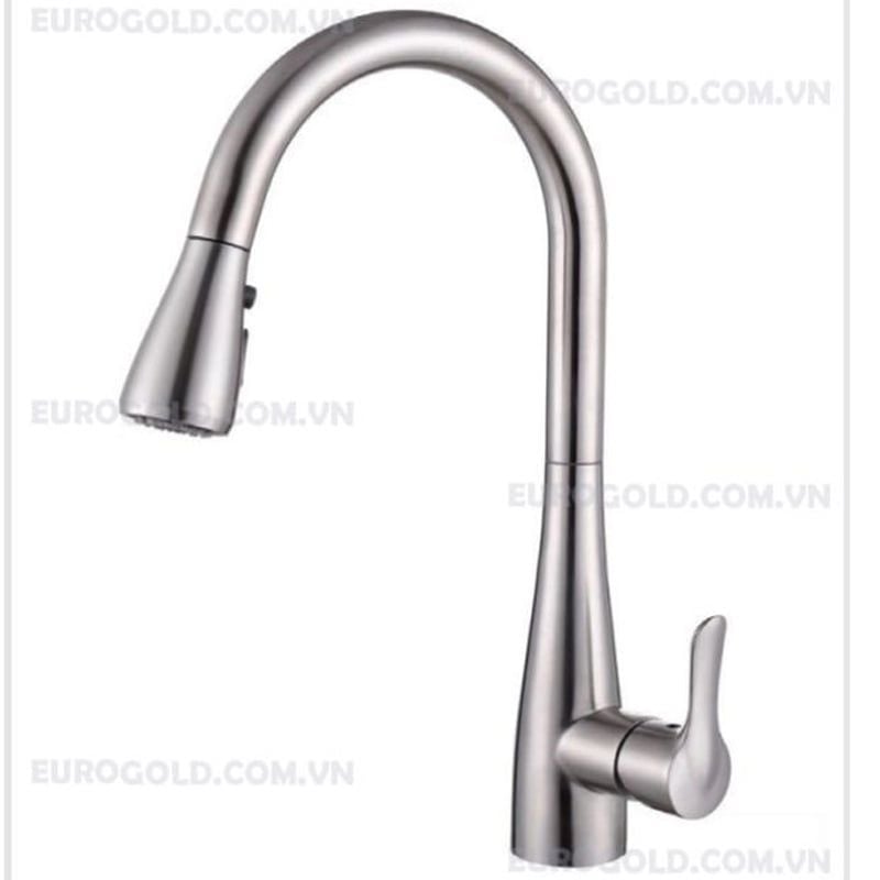 Vòi rửa bát Eurogold EUF119MR - inox SUS304, inox mờ, dây rút