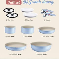 Bộ 5 nồi chảo 2 cán rời Tefal Ingenio Serenity L827SB04, 16/20/22/26/28cm, 4 nắp 16/20, xanh dương ảnh 7