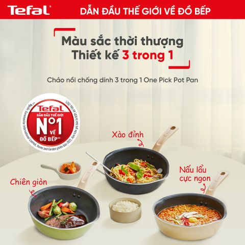 Chảo nồi có nắp đa năng 3 trong 1 Tefal - 22cm, xanh/đen/vàng/vanila