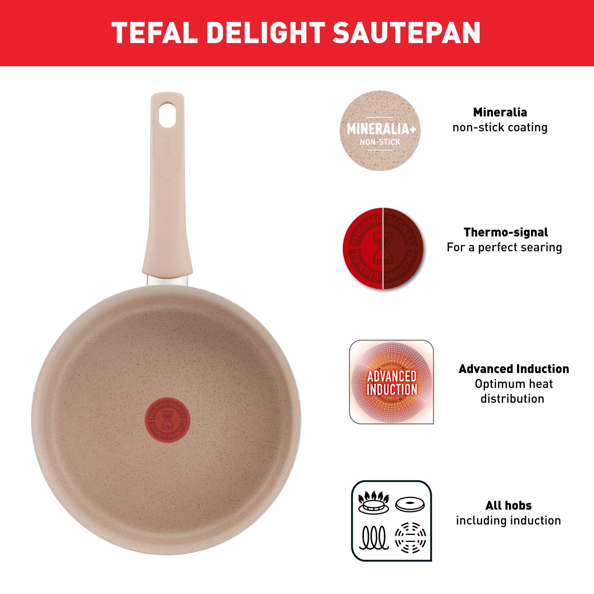Chảo sâu lòng chống dính vân đá cao cấp Tefal Delight G2933202, 24cm