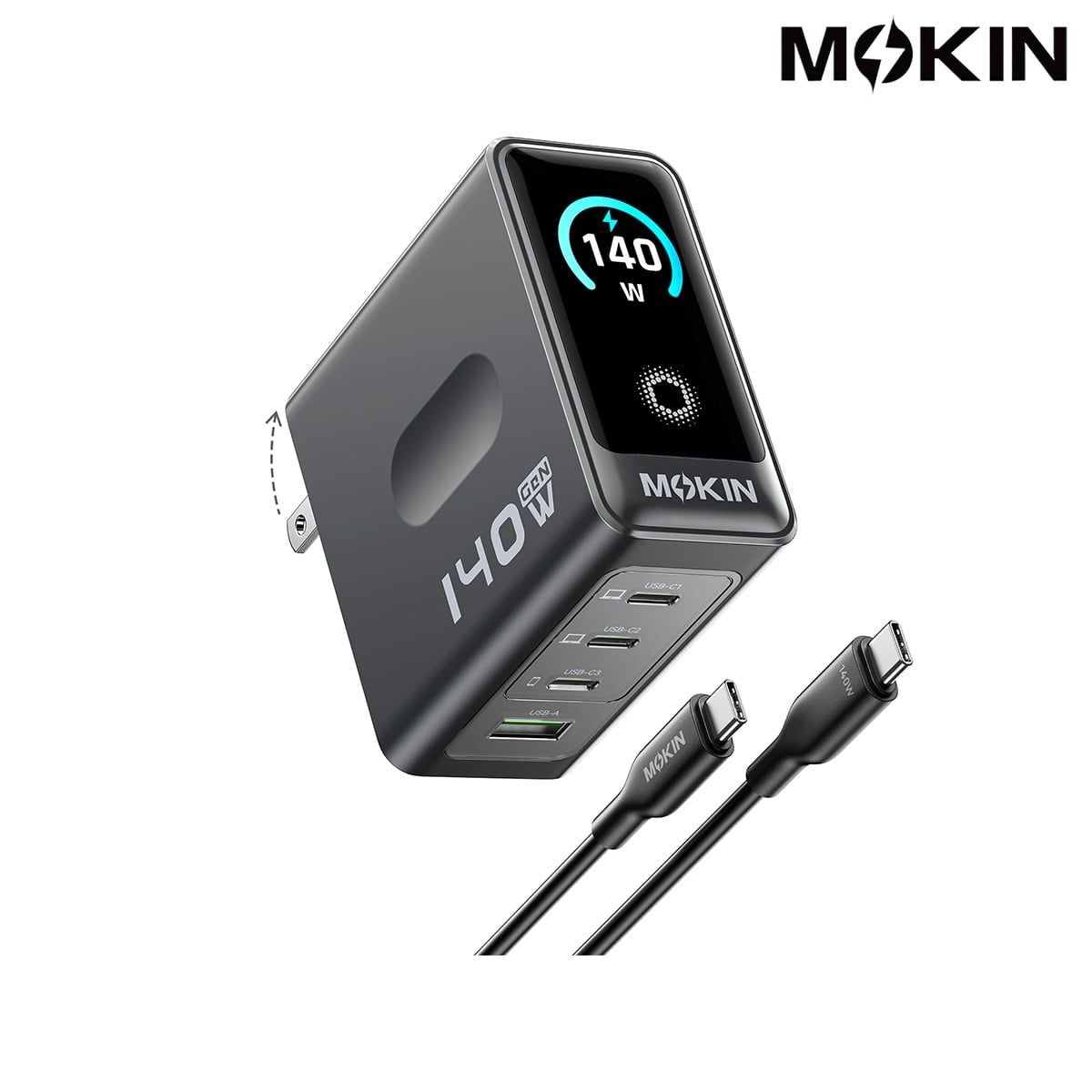 Củ Sạc Mokin PD 140W (3C1A) Kèm Cáp C-C 140W (GP140B)