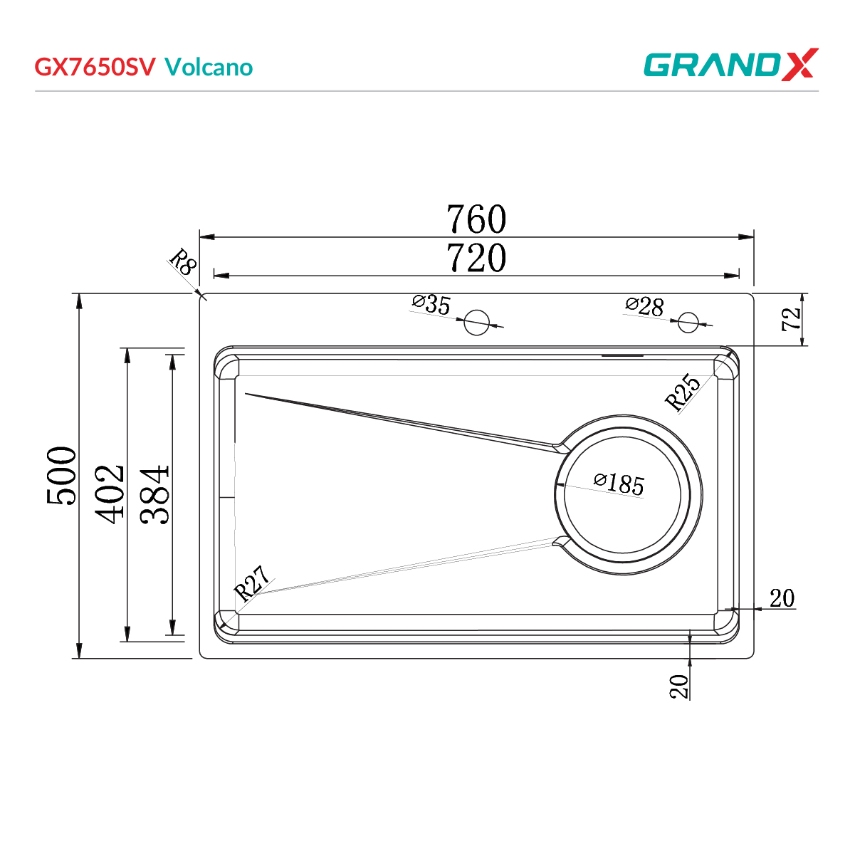 Chậu rửa bát GX7650SV Volcano – ảnh 2
