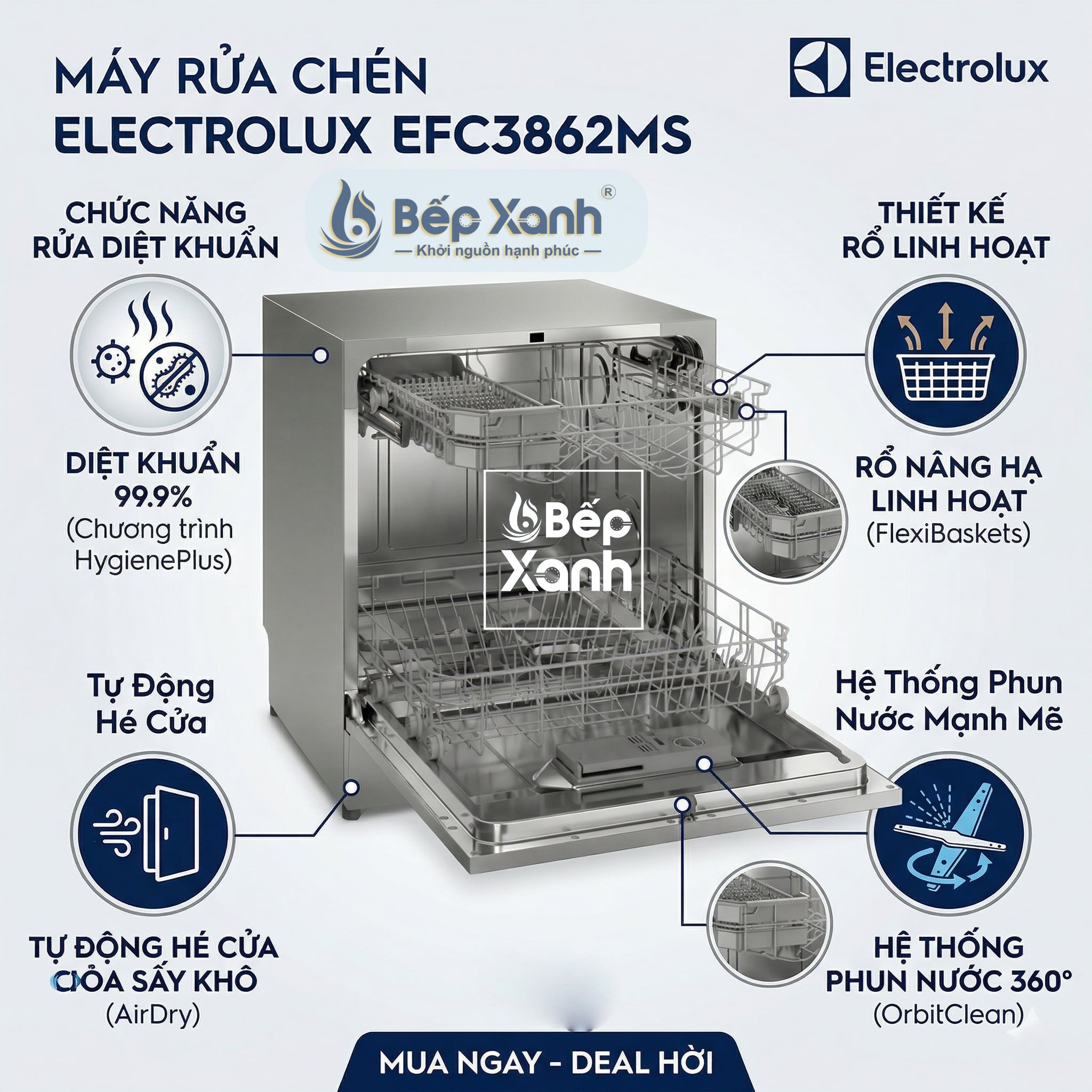 EFC3862MS | Máy Rửa Chén Electrolux 8 Bộ (Màu Bạc) - Công Nghệ AirDry – ảnh 2