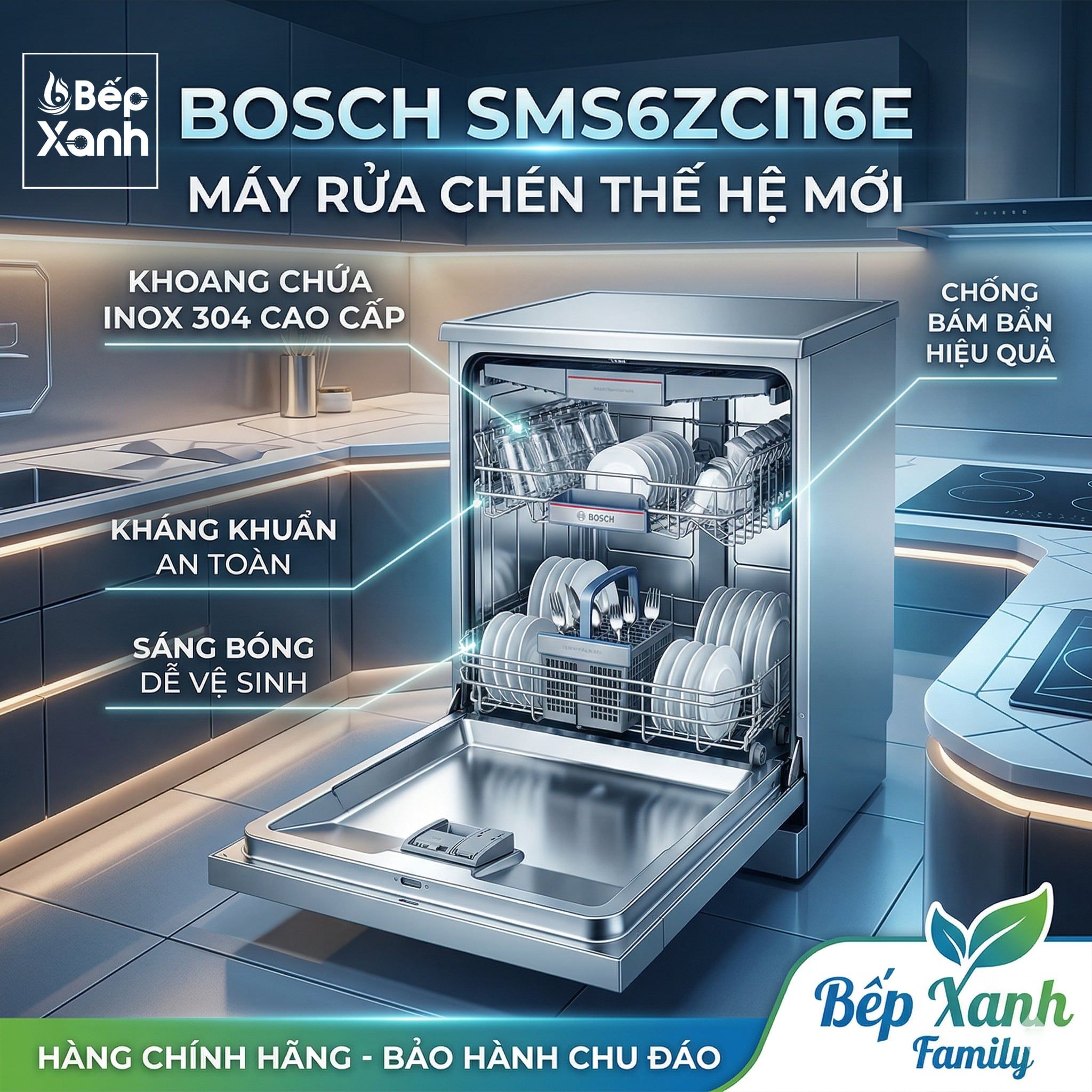  SMS6ZCI16E | Máy rửa chén độc lập Bosch Series 6, sấy Zeolith 