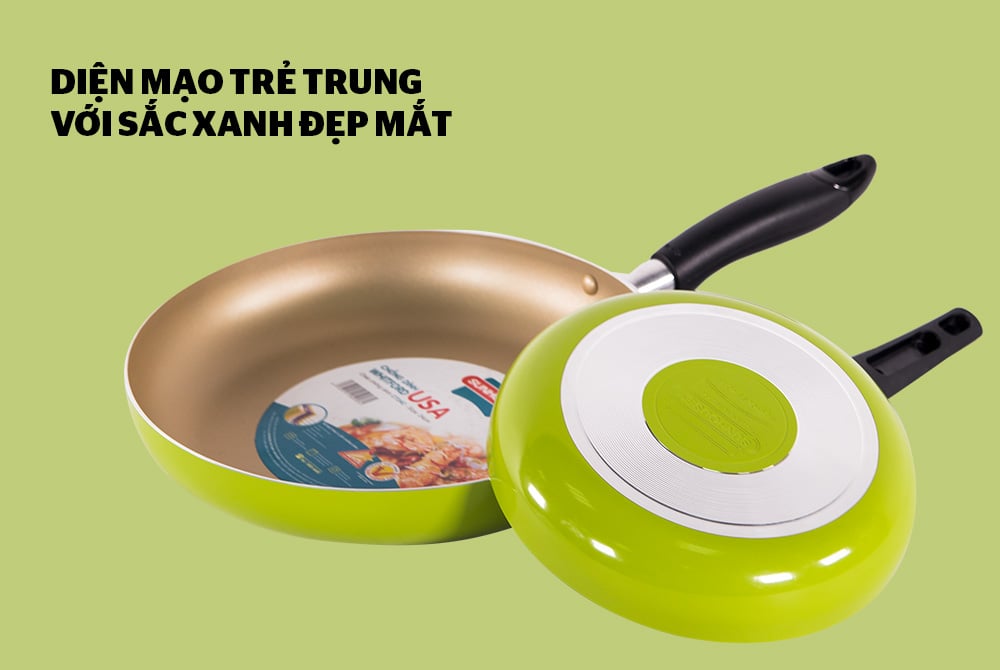 Cặp chảo nhôm trơn cạn Sunhouse PHI 18 + 24 (xanh - sampanh) – ảnh 6