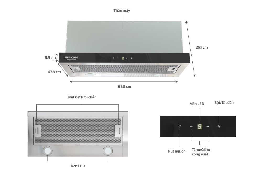 Máy hút mùi âm tủ Sunhouse SHB6288MT – ảnh 7