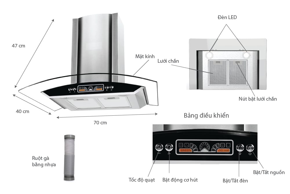 Máy hút mùi kính cong Sunhouse SHB6605-70-EC – ảnh 3