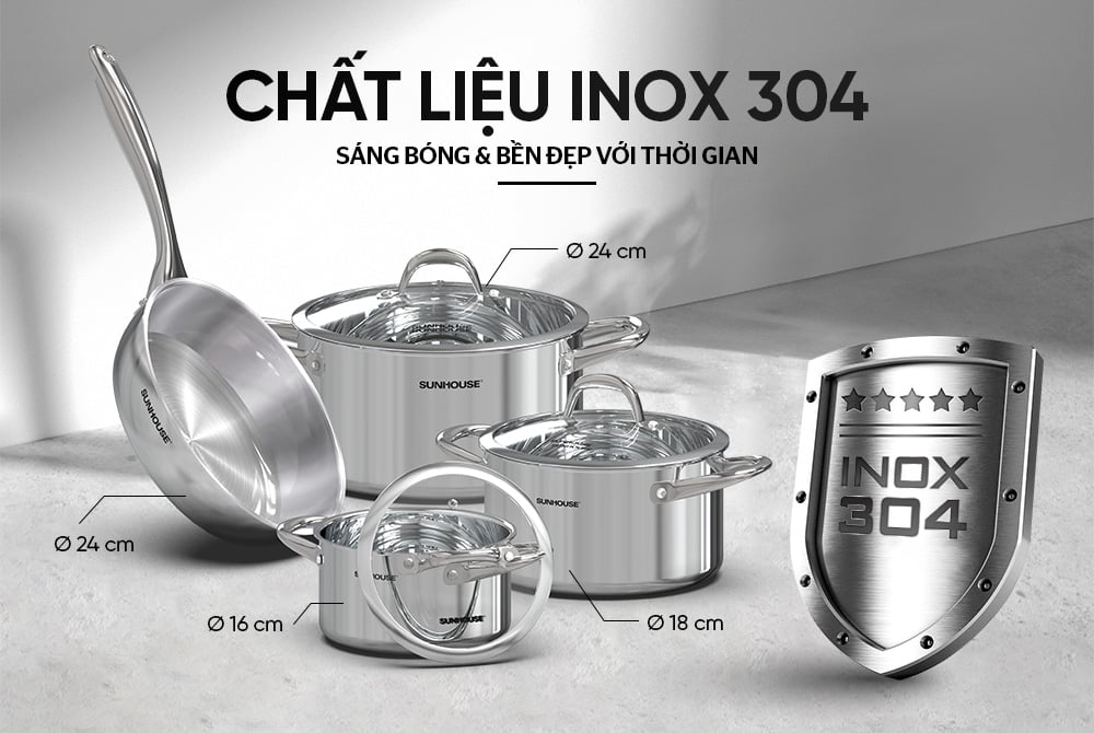 Bộ nồi chảo INOX304 đáy liền Sunhouse SHG808 – ảnh 8
