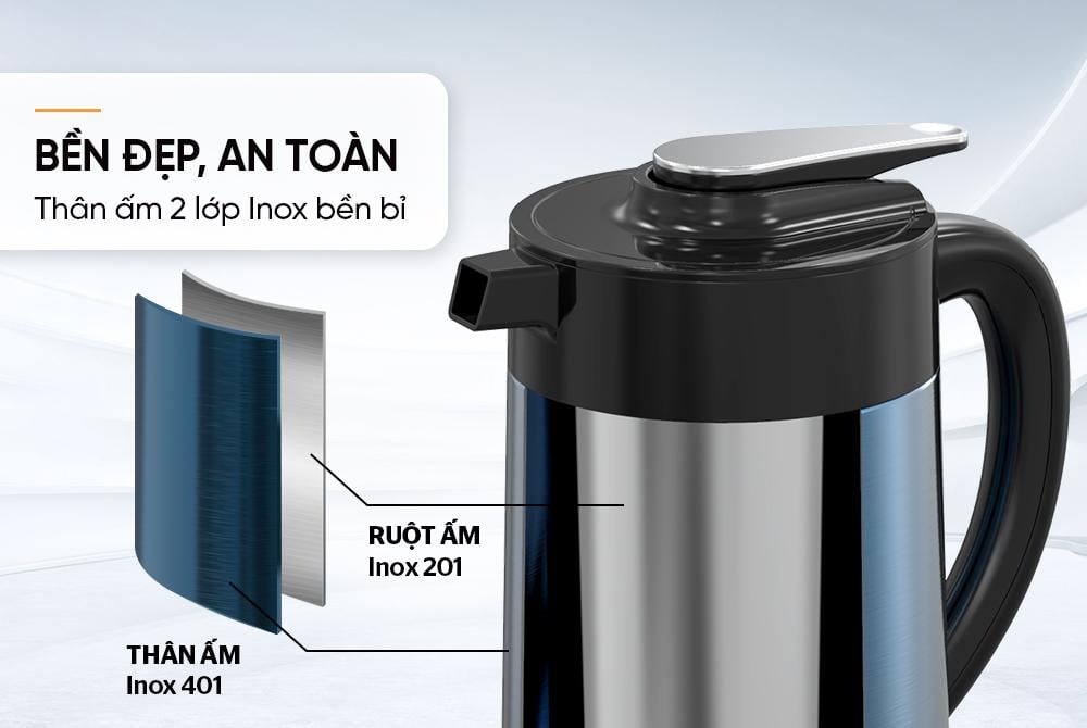 Ấm siêu tốc inox giữ nhiệt 2L happytime HTD1096 – ảnh 7