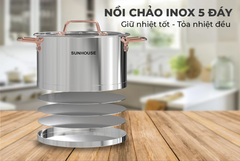 Bộ nồi chảo inox cao cấp 5 đáy Sunhouse SHG989 ảnh 6