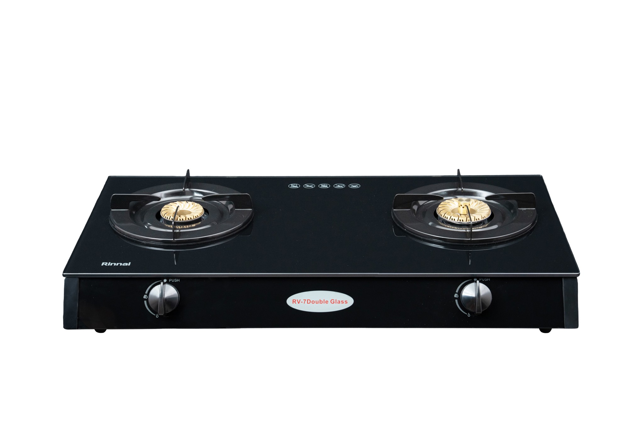 Bếp gas dương Rinnai RV-7Double Glass(B) 728mm 2 lò nấu, mặt kính cường lực