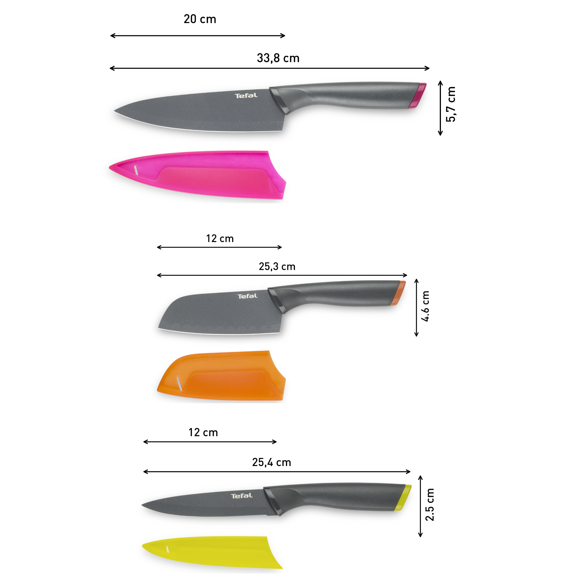 Bộ 3 dao phủ chống dính Tefal Fresh Kitchen K122S324, đa năng 12cm/Santoku 12cm/đầu bếp 20cm – ảnh 3