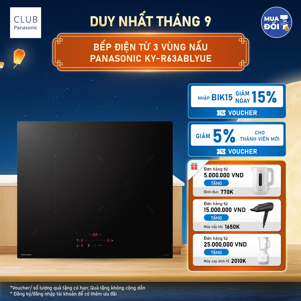 Bếp điện từ 3 vùng nấu Panasonic KY-R63ABLYUE