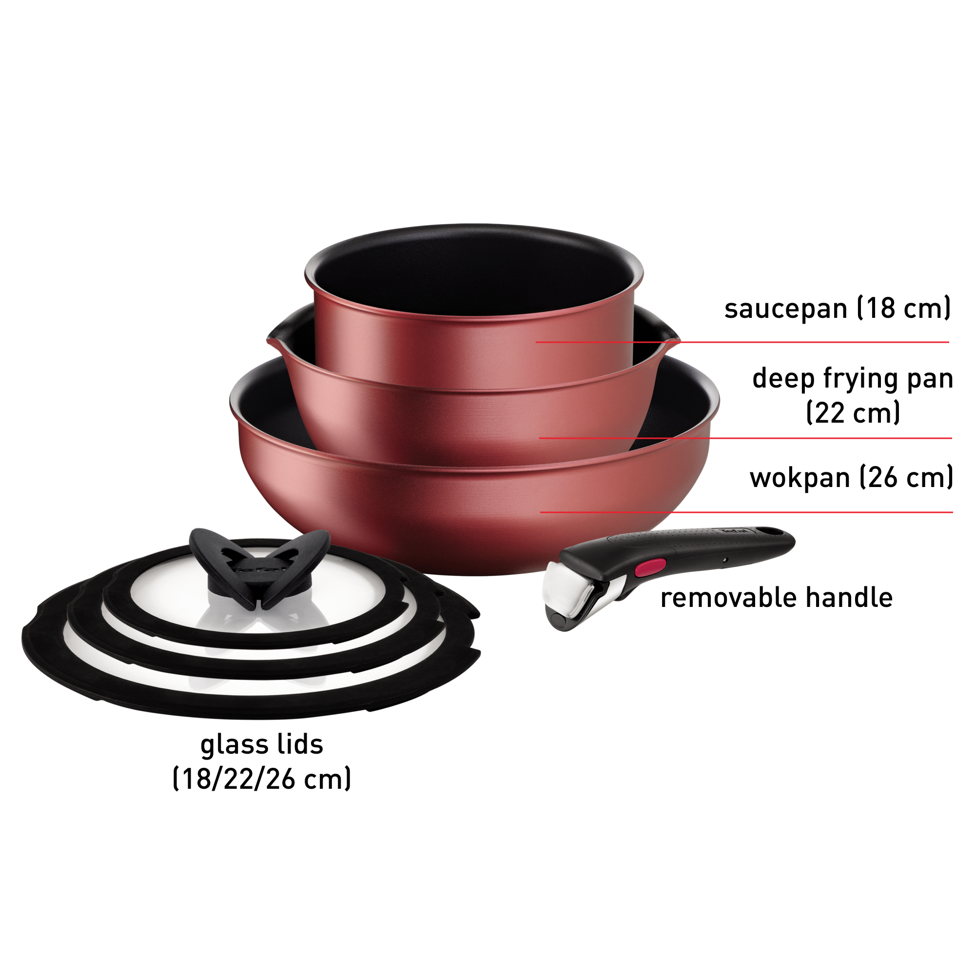 Bộ 3 nồi chảo cán rời kèm 3 nắp kính Tefal Ingenio Unlimited L7909093, 18cm/22cm/chảo 26cm – ảnh 2