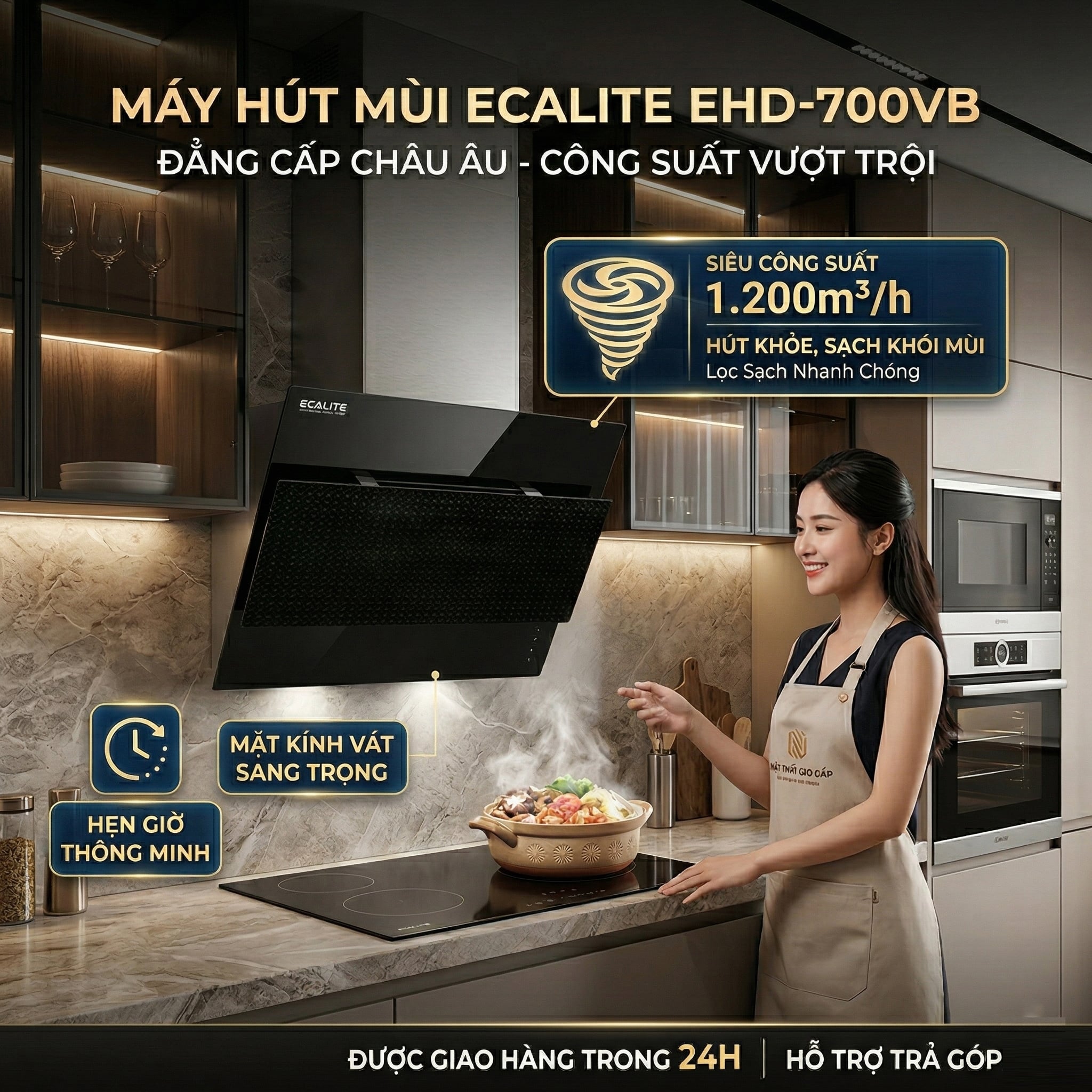 Máy hút mùi áp tường 70cm kính vát D-Smart Ecalite EHD-700VB – ảnh 8