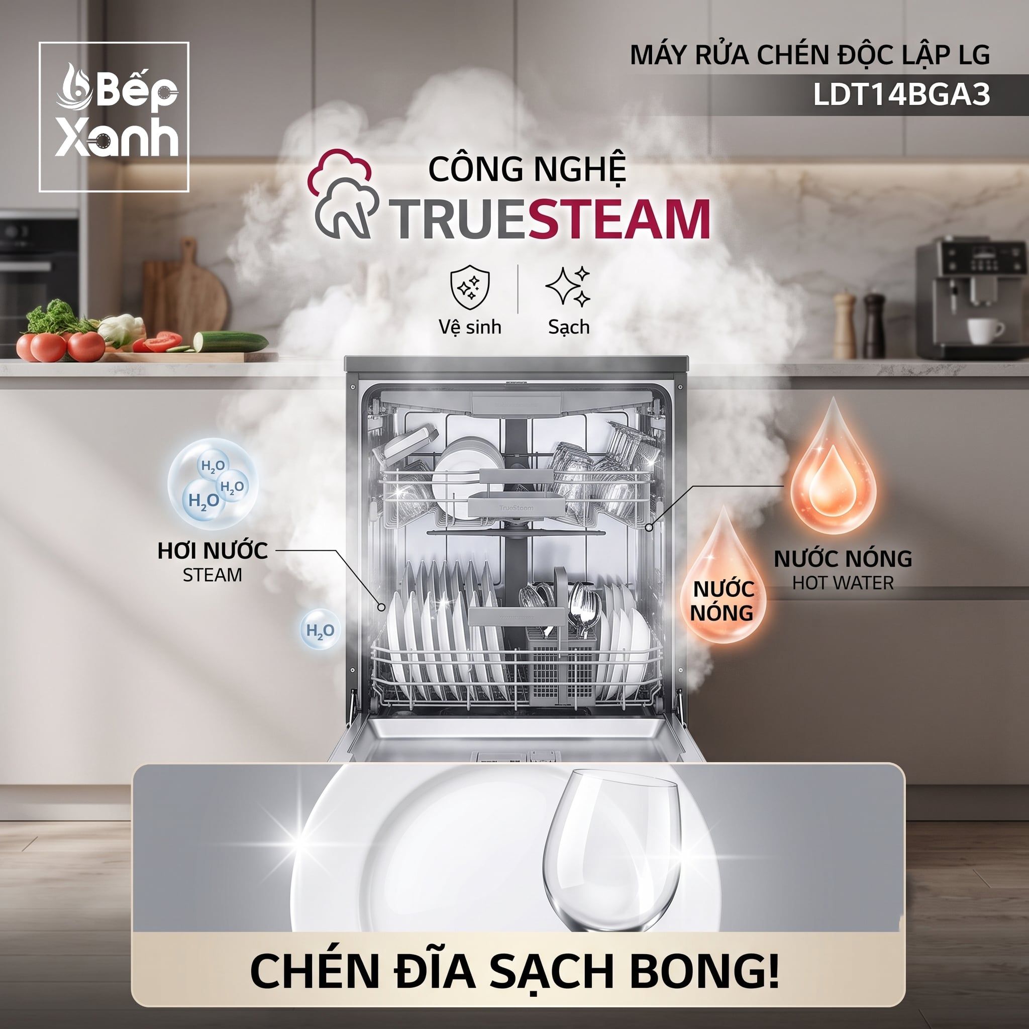  Máy Rửa Chén LG LDT14BGA3 (14 Bộ) Độc Lập | Công Nghệ TrueSteam Diệt Khuẩn 99.9% - Trả Góp 0% 