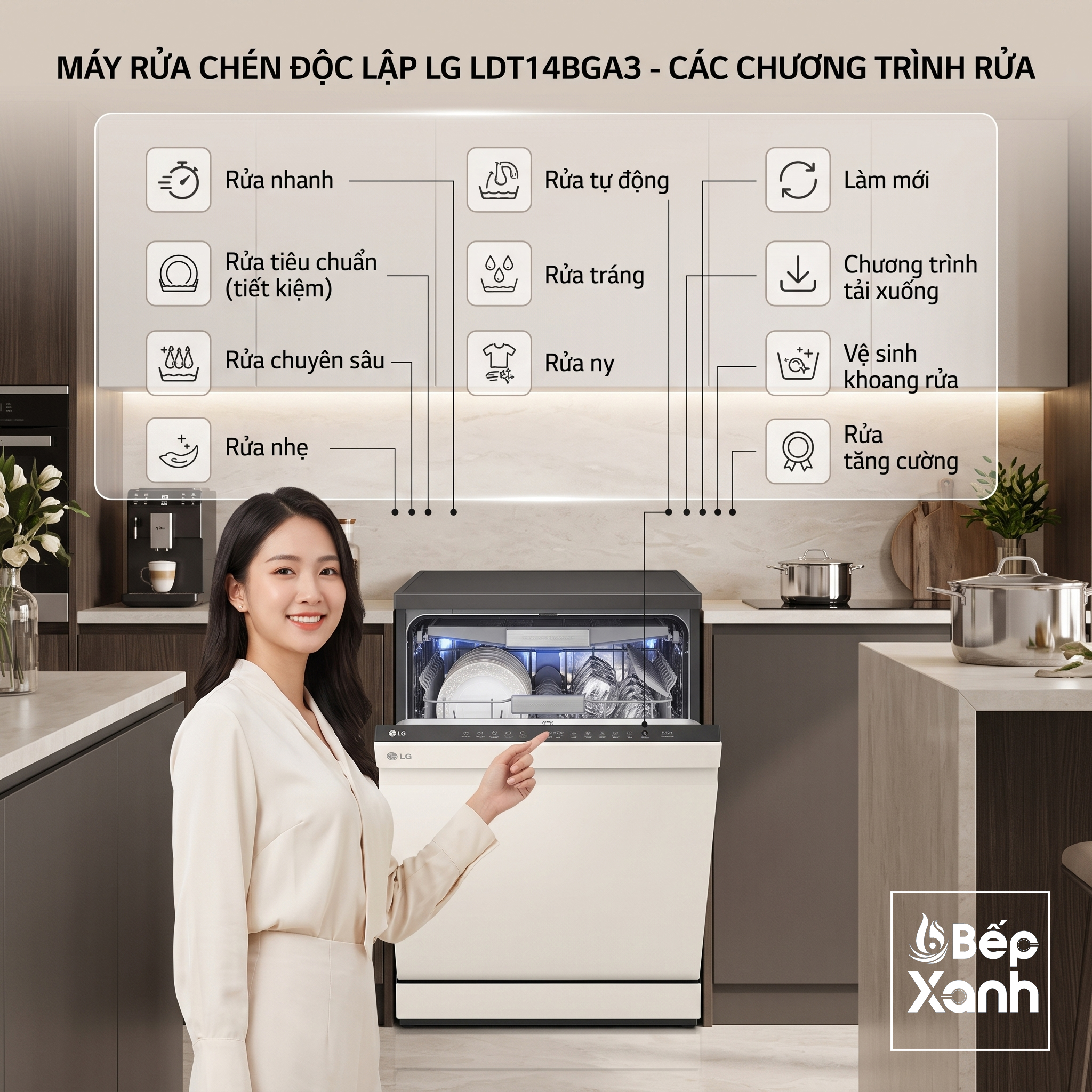 Máy Rửa Chén LG LDT14BGA3 (14 Bộ) Độc Lập | Công Nghệ TrueSteam Diệt Khuẩn 99.9% - Trả Góp 0%