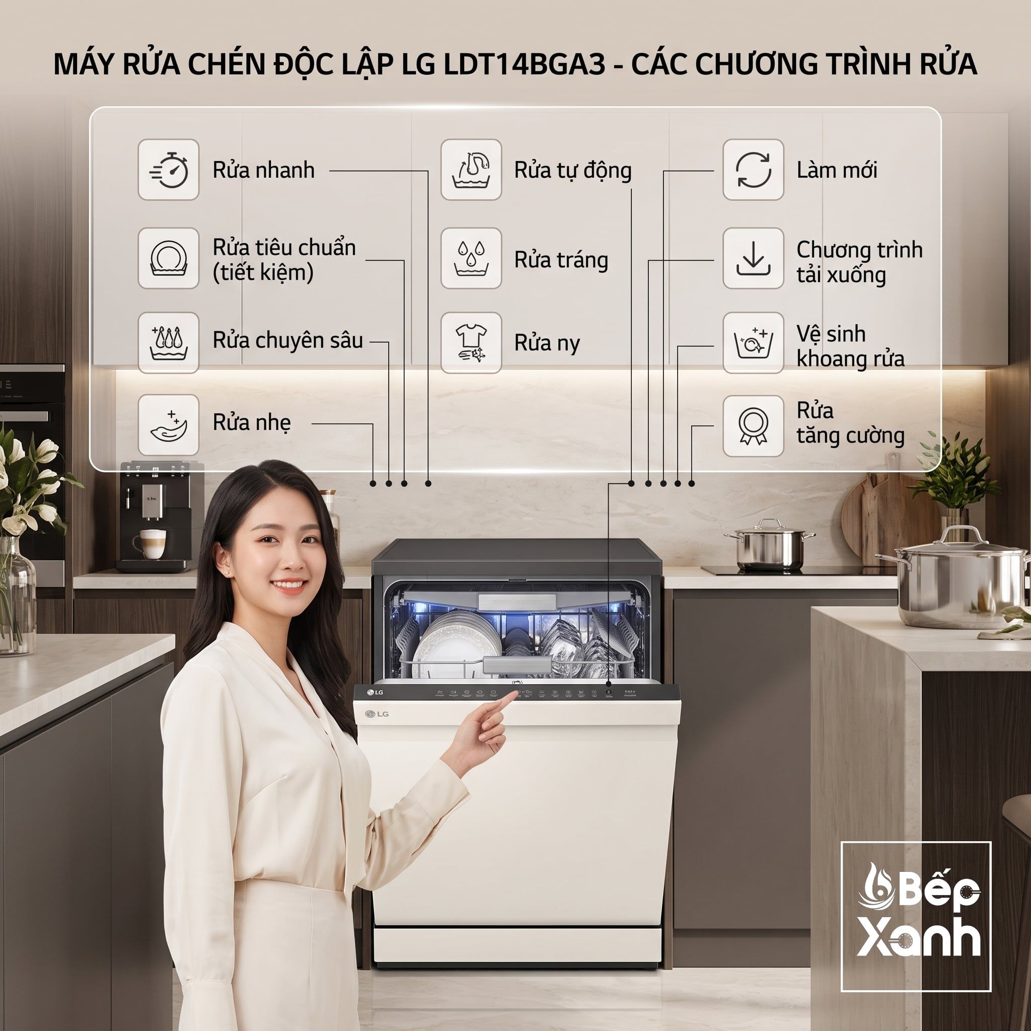 Máy Rửa Chén LG LDT14BGA3 (14 Bộ) Độc Lập | Công Nghệ TrueSteam Diệt Khuẩn 99.9% - Trả Góp 0% 