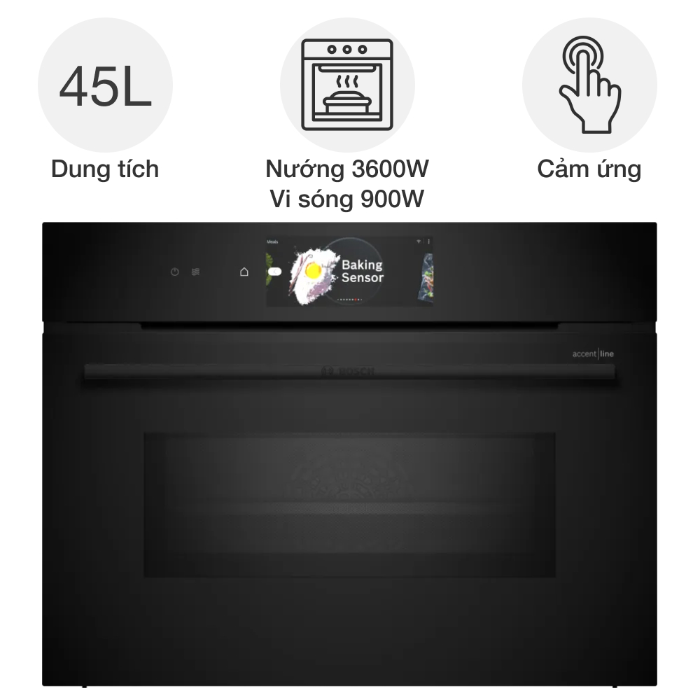 Lò nướng kèm vi sóng Bosch CMG978NB1 Series 8 Accent Line âm tủ