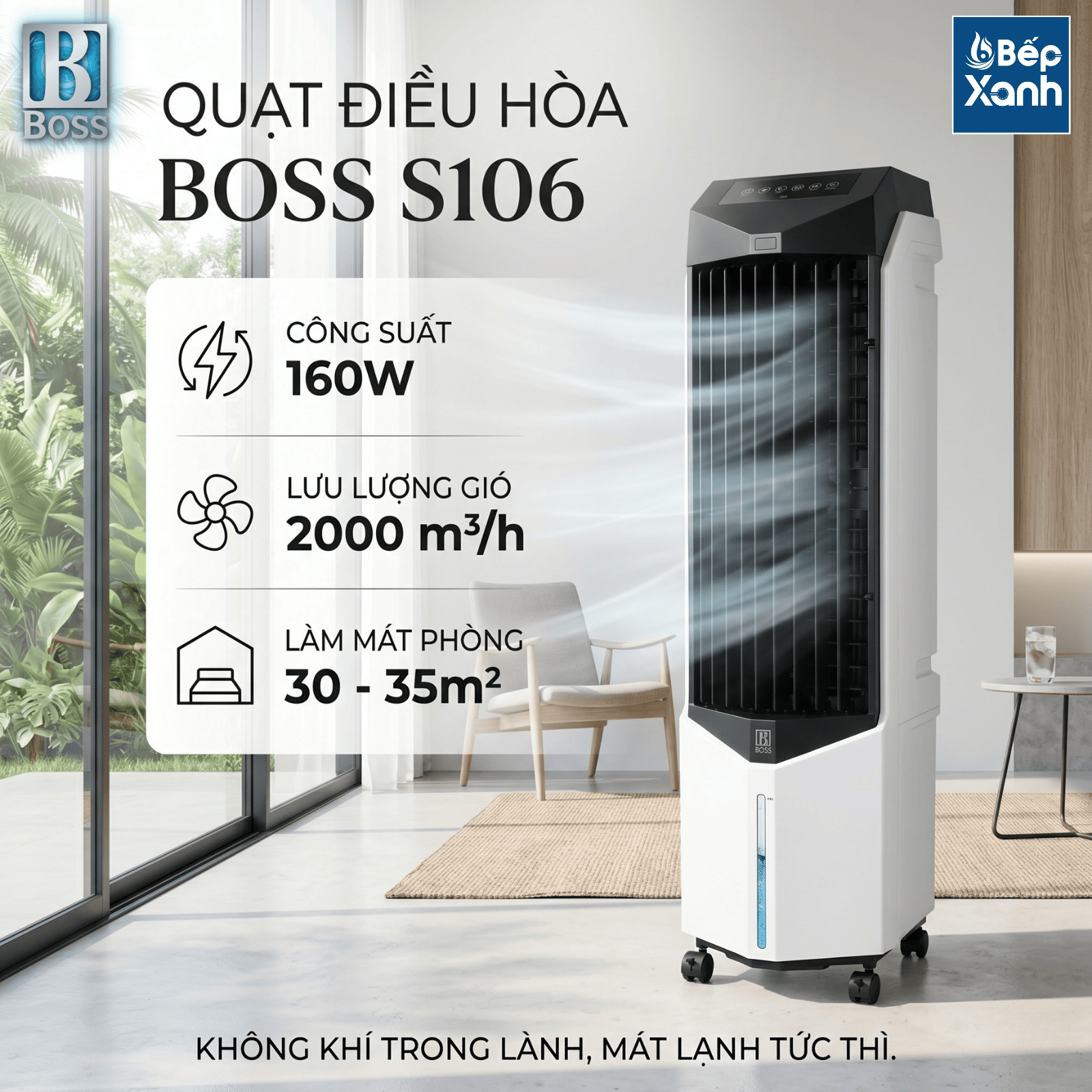 Quạt điều hòa Boss S106 - Dung tích 28 lít - 160W - Phòng 30 - 35m² – ảnh 2