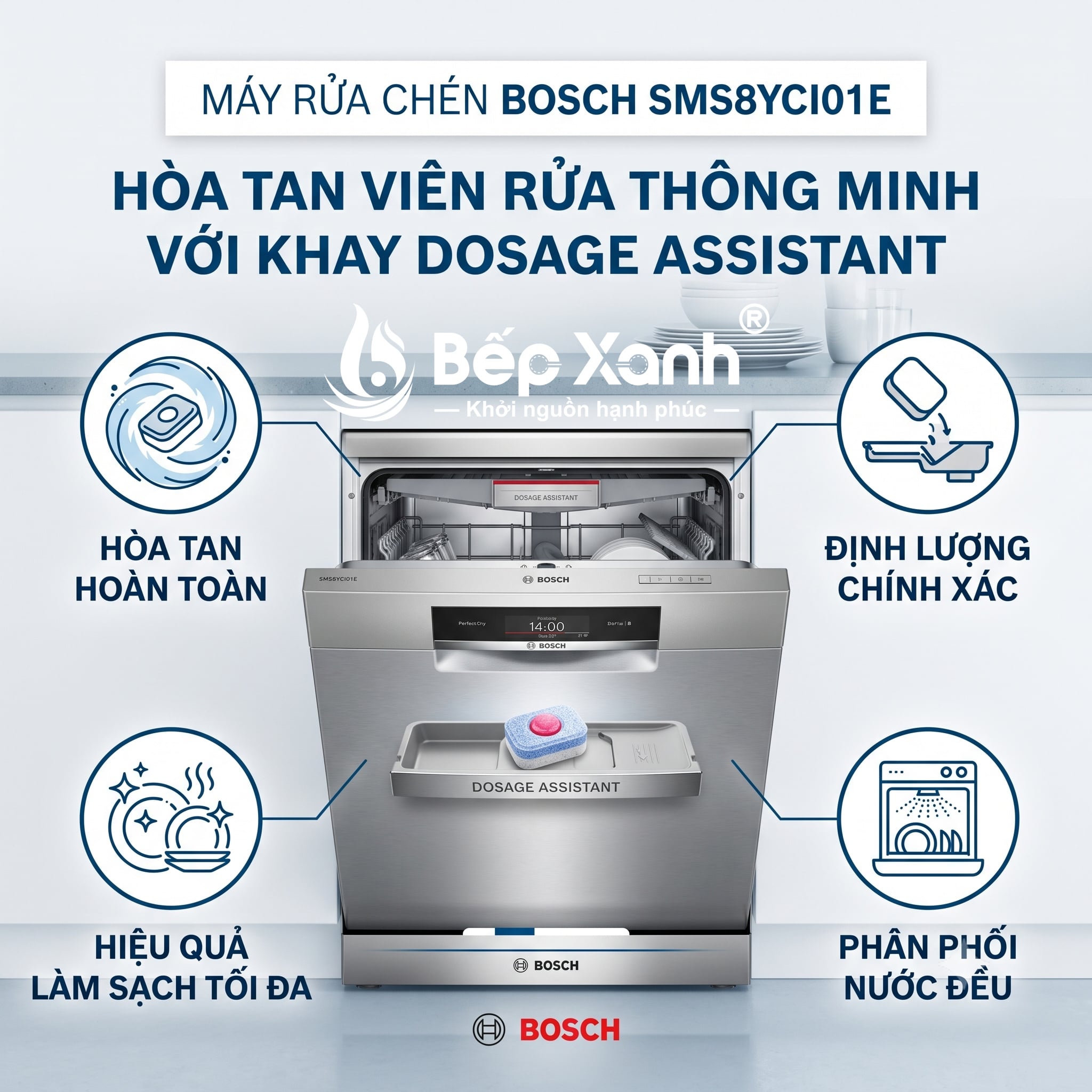 Êm 43 dB, Silence chỉ 41 dB – Máy rửa chén Bosch SMS8YCI01E độc lập series 8, đỉnh cao, sấy Zeolith