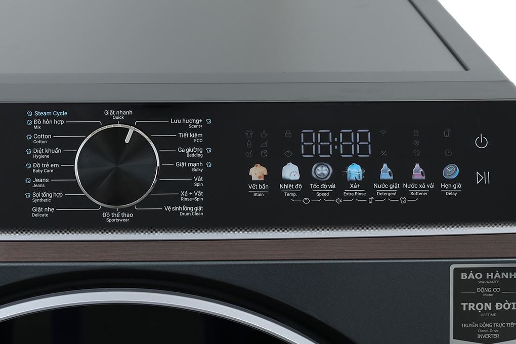 Máy giặt Aqua AW11-BD4657U1M(GN) - bảng điều khiển và tiện ích