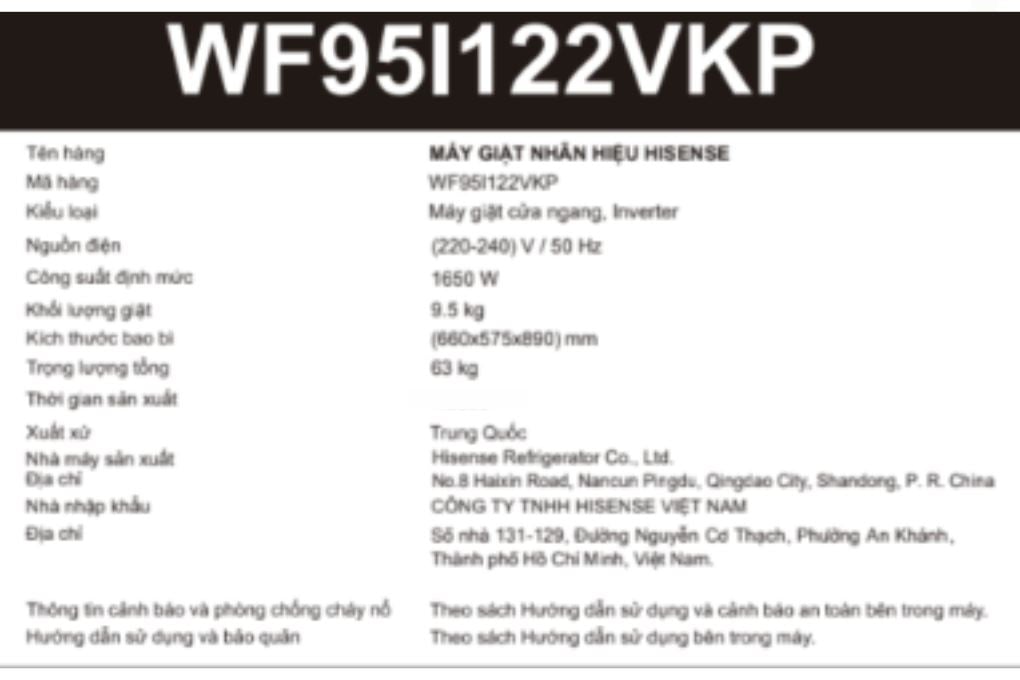 Máy giặt Hisense WF95I122VKP - bảng điều khiển và tiện ích Máy giặt Hisense WF95I122VKP - bảng điều khiển và tiện ích