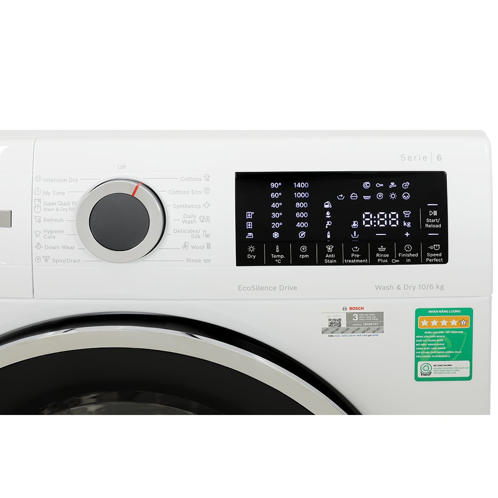 Giặt 10 kg, sấy 6 kg – Máy giặt Bosch WNA254U0SG sấy 10/6 kg Series 6